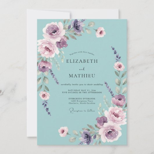 Celeste Amethyst Bloem Bruiloft Kaart (Voorkant)