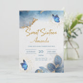 Celeste Blue Sweet 16 Uitnodiging, 16e verjaardag Kaart (Staand voorkant)