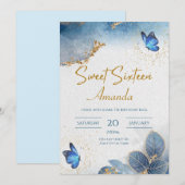 Celeste Blue Sweet 16 Uitnodiging, 16e verjaardag Kaart (Voorkant / Achterkant)