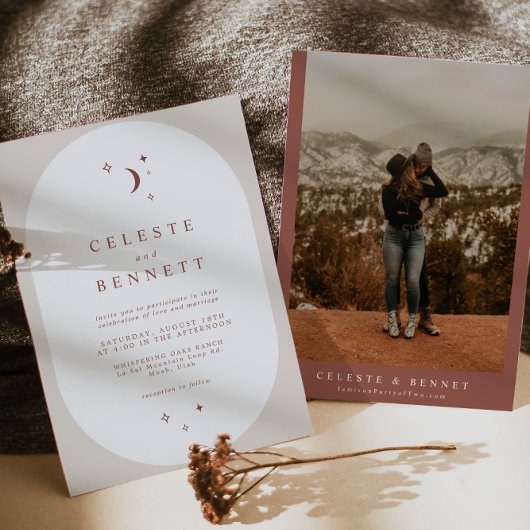 CELESTE Boho Maan & Sterren Terracotta Trouwdag Kaart