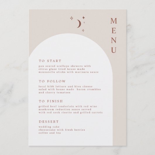 CELESTE Boho Moon & Stars Terracotta Arch Menu (Voorkant)