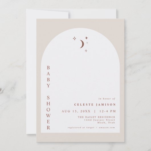 CELESTE Boho Terracotta Moon Arch Baby shower Kaart (Voorkant)
