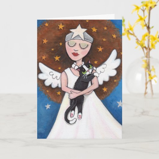 Celeste en haar Kat - Wenskaart Kaart (Gele Bloem)