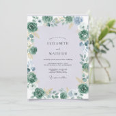 Celeste Goud Succulent Eucalyptus Bruiloft Kaart (Staand voorkant)