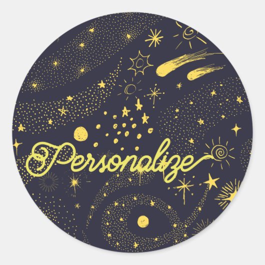 Celestiaal blauw geel ster komeet ruimte sterrenst ronde sticker (Voorkant)