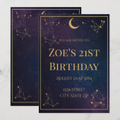Celestial 21st Birthday Invitation | Gold Stars Kaart (Voorkant / Achterkant)