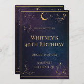 Celestial 40th Birthday Invitation | Elegant Gold Kaart (Voorkant / Achterkant)