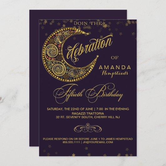 Celestial 50th Birthday Party Invitation Kaart (Voorkant / Achterkant)