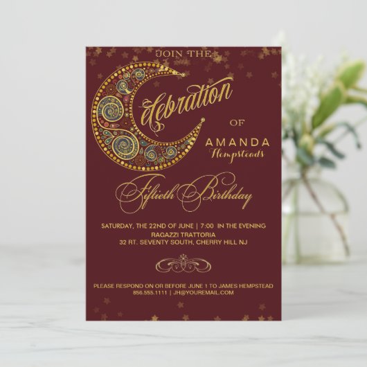 Celestial 50th Birthday Party Invitation Kaart (Staand voorkant)