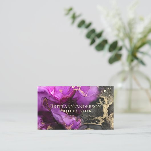 Celestial Abstract Black Paars Gold Visitekaartje (Staand voorkant)
