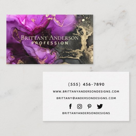 Celestial Abstract Black Paars Gold Visitekaartje (Voorkant / Achterkant)