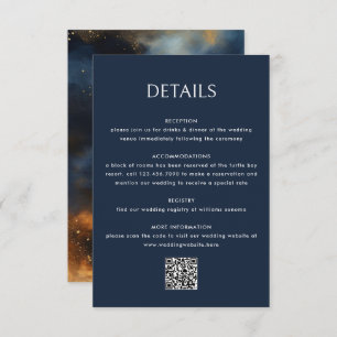 Celestial Abstract Blauw Gouden Maan Bruiloft Informatiekaartje