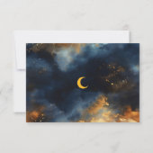 Celestial Abstract Blauw Gouden Maan Bruiloft RSVP Kaartje (Achterkant)