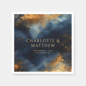 Celestial Abstract Blauw Gouden Namen Bruiloft Servet (Voorkant)