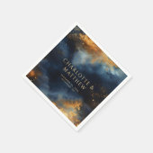 Celestial Abstract Blauw Gouden Namen Bruiloft Servet (Hoek)