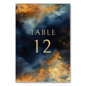 Celestial Abstract Blue Faux Gold Wedding Kaart (Voorkant)