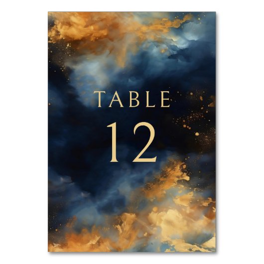 Celestial Abstract Blue Faux Gold Wedding Kaart (Voorkant)