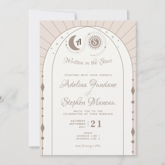 Celestial Arch Maan & Zon Monogram Crest QR Code Kaart (Voorkant)