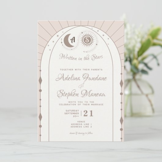 Celestial Arch Maan & Zon Monogram Crest QR Code Kaart (Staand voorkant)