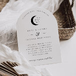 Celestial Arch Shape Wedding Invitation Kaart<br><div class="desc">Een minimalistische boogvormige hemelse maan en ster thema bruiloft uitnodiging met een hemels patroon op de rug. Pas de kleur van het maan- en sterelement,  de achtergrond en alle tekst in dit ontwerp aan.</div>