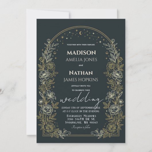 Celestial Arch Wedding Invitation Gold Frame Kaart (Voorkant)