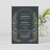 Celestial Arch Wedding Invitation Gold Frame Kaart (Staand voorkant)