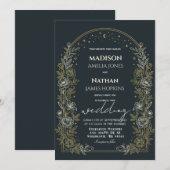 Celestial Arch Wedding Invitation Gold Frame Kaart (Voorkant / Achterkant)