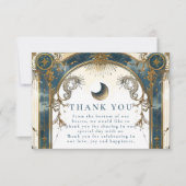 Celestial Art Nouveau Blue Gold Wedding Bedankkaart (Voorkant)