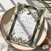 Celestial Art Nouveau Blue Gold Wedding Save The Date