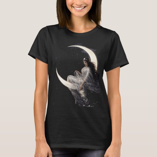 Celestial Art Nouveau Woman on Crescent Moon T-shirt (Voorkant)