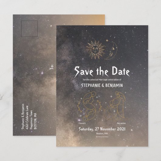 Celestial Astrology Gemini Aquarius Star Sign Aankondigingskaart (Voorkant / Achterkant)