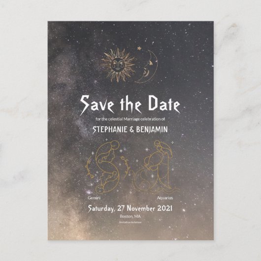 Celestial Astrology Gemini Aquarius Star Sign Aankondigingskaart (Voorkant)