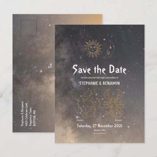 Celestial Astrology Gemini Scorpio Star Sign Gray Aankondigingskaart (Voorkant / Achterkant)