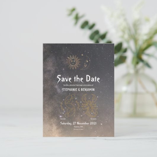 Celestial Astrology Gemini Scorpio Star Sign Gray Aankondigingskaart (Staand voorkant)