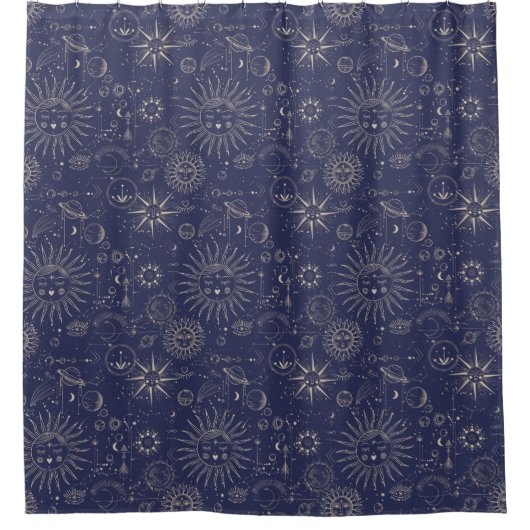 Celestial Astronomy Navy Pattern Douchegordijn (Voorkant)