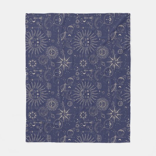Celestial Astronomy Navy Pattern Fleece Deken (Voorkant)