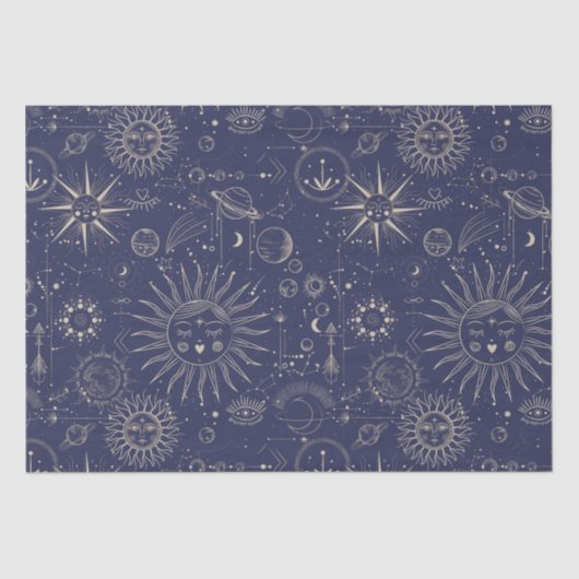 Celestial Astronomy Navy Pattern Tissuepapier (Voorkant)