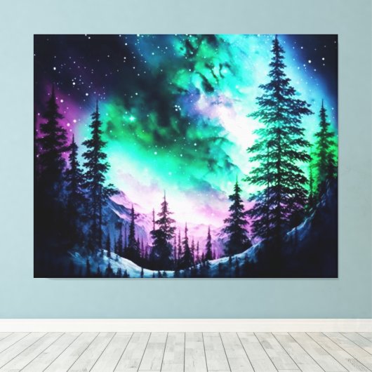 Celestial Aurora Borealis noordelijk licht Canvas Afdruk (Insitu (Houten vloer))