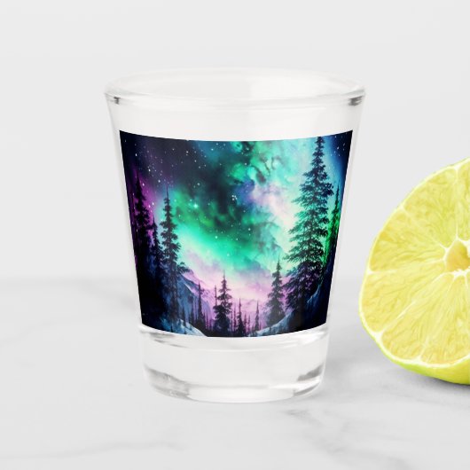 Celestial Aurora Borealis noordelijk licht Shot Glas (Voorkant)