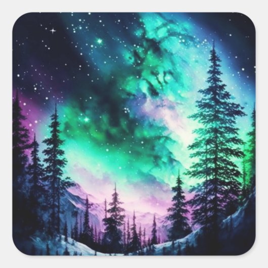 Celestial Aurora Borealis noordelijk licht Vierkante Sticker (Voorkant)