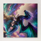 Celestial Aurora Dragon on Mountain Fantasy Art Legpuzzel (Horizontaal)