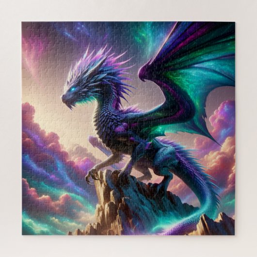 Celestial Aurora Dragon on Mountain Fantasy Art Legpuzzel (Verticaal)