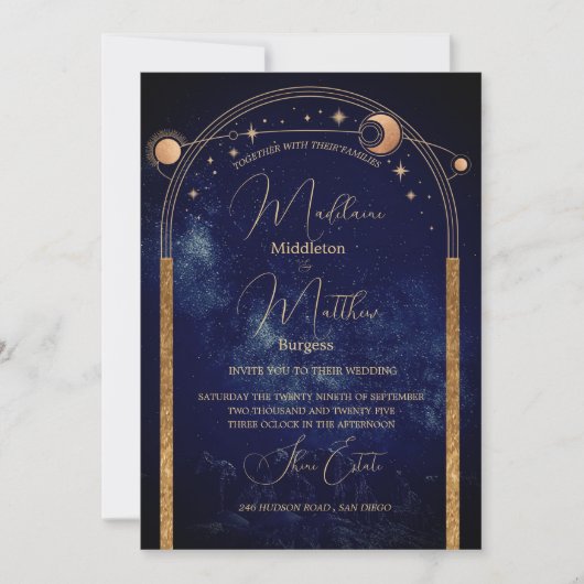 Celestial avond chique elegante bruiloft kaart (Voorkant)