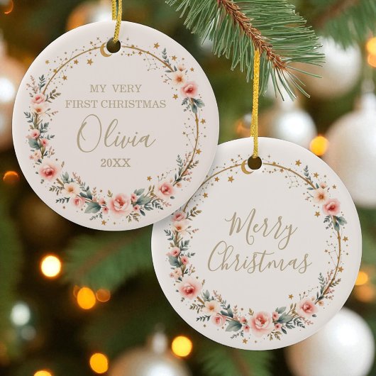 Celestial Baby First Christmas gepersonaliseerd Keramisch Ornament