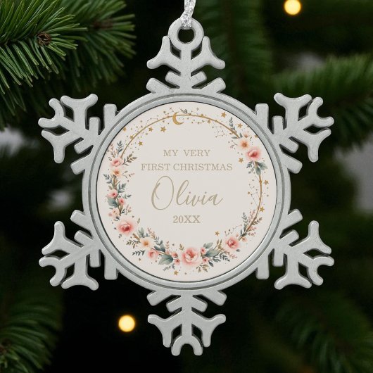 Celestial Baby First Christmas gepersonaliseerd Tin Sneeuwvlok Ornament