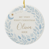 Celestial Baby First Cute Blue Christmas Photo Keramisch Ornament (Achterkant)