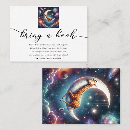 Celestial Baby Giraffe Breng een Boek Baby shower Informatiekaartje (Voorkant / Achterkant)