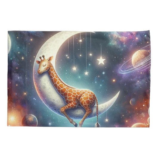 Celestial Baby Giraffe Slapen op Moon & Stars Kussensloop (Achterkant)