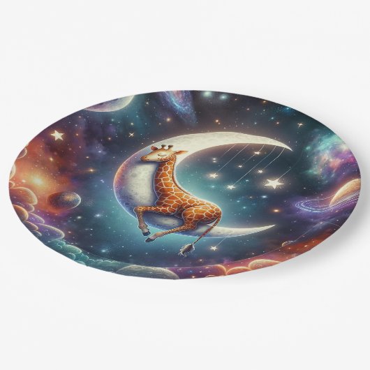 Celestial Baby Giraffe Slapen op Moon & Stars Papieren Bordje (Gekanteld)
