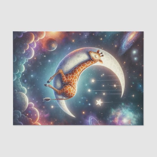 Celestial Baby Giraffe Slapen op Moon & Stars Tissuepapier (Voorkant)